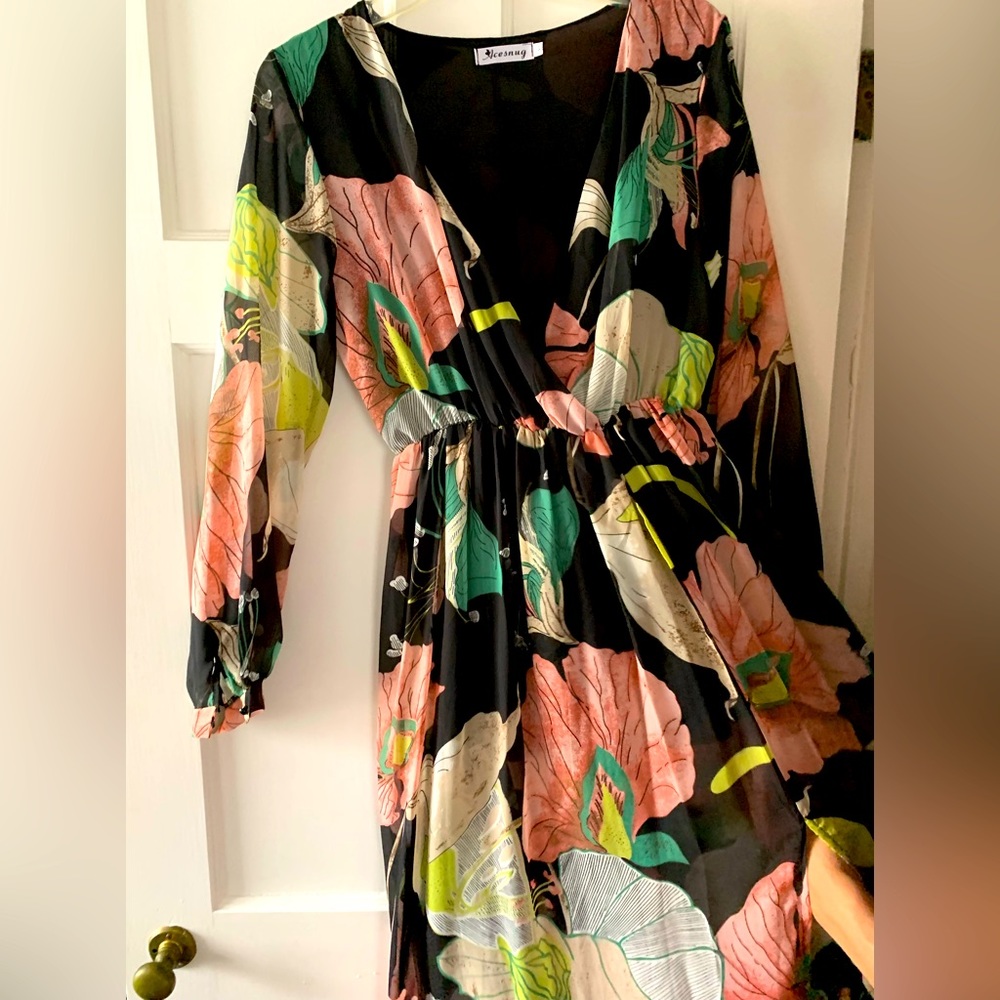 Sheer dress with short black mini dress underneath